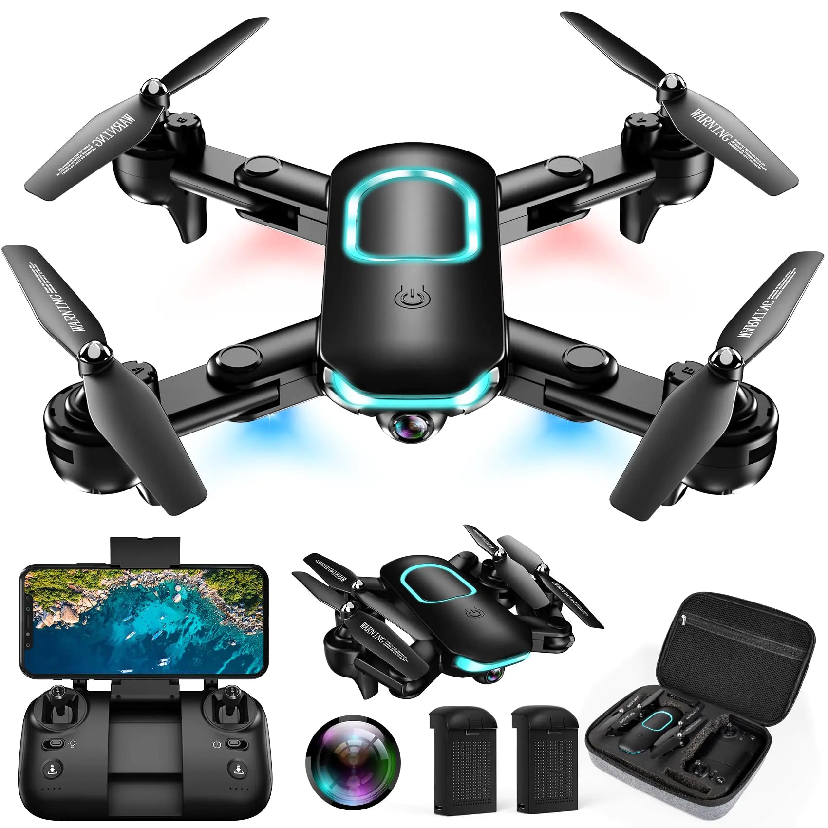 REDRIE Drone with Camera - Foldable Drone for Kids Adults with 1080P FPV Camera Upgrade Altitude Hold Gestures Selfie Waypoint Fly Headless Mode 3D Flip One Key Start 3 Speed Mode Circle Fly 2 Batteries
